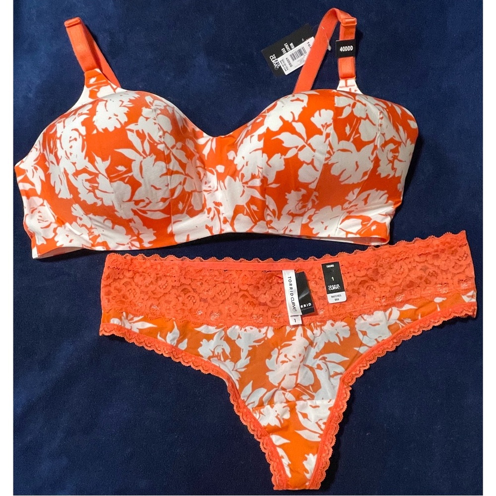 Torrid Coral Floral Bra (40DDD) and Thong (1X) Set NWT - Picture 2 of 12